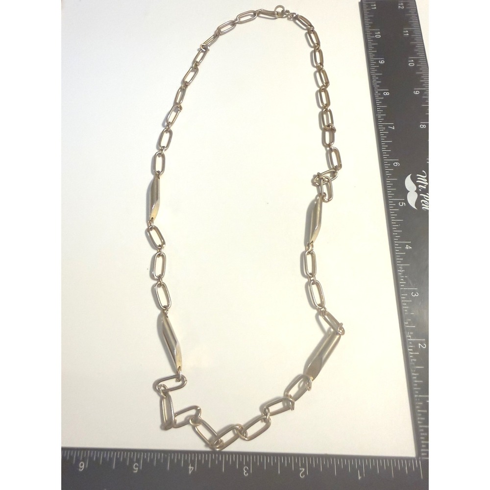 Vintage Gold Tone Paperclip Chain Necklace with Bar Accents 22‎ Inch Long